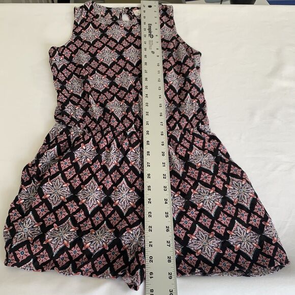 Pink Rose Romper Women M Black Pink Abstract Floral Sleeveless Boho Vacation - Picture 9 of 11